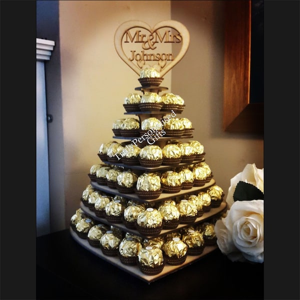 Personalised Ferrero Rocher Heart Wedding Display Stand Centrepiece Tower
