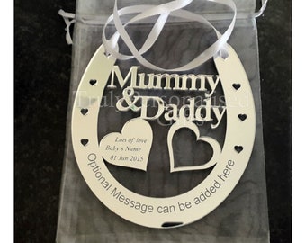 Personalised Wedding Horseshoe Gift Mummy & Daddy / Bridal Memento Decoration Mum / Dad