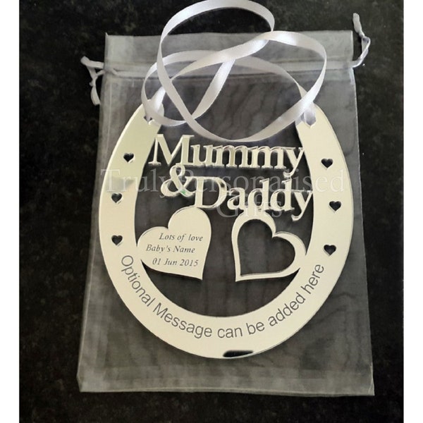 Personalised Wedding Horseshoe Gift Mummy & Daddy / Bridal Memento Decoration Mum / Dad