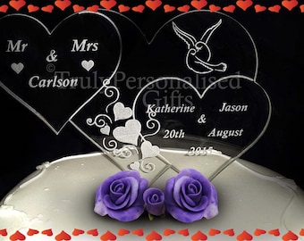 Personalised Wedding Cake Topper Decoration White Engrave