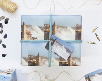 Cornish Wrapping Paper | Hurricane Ophelia Arrives in Porthleven | Matching Gift Tag | Photographic Gift Wrap |