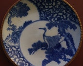 Igezara Charger Vintage Porcelain Dishes, Imari Blue and White Meiji Period 1868- Heavy Porcelain with Crane Motif c.1890 39 s