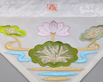 Vintage Alter Cloth Uchishiki 3 Piece Set Japanese Silk Brocade Used to Decorate Alters or Repurposed to Show Special Pieces Lily Pad Theme