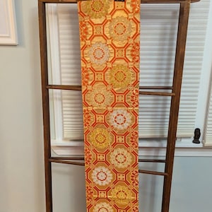 Japanese Silk Embroidered Kimono Fukuro Obi - Flower in  KICHO Partition 几帳 - Various Mixed Colors with Gold Edging on Back 100% Silk