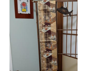 Wall Art - Japanese Silk Woven Fukuro Kimono Obi Vintage - Traditional Japanese Theme of Embordered Woven Flowers - Room Decor