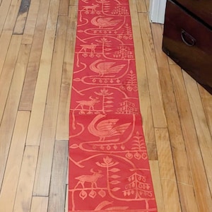 Japanese Silk Obi - Obi Table Runner - Obi Wall Art - Embroidered Kimono Obi - Stylized Animal Theme  - Woven Silk Thread Dark Red Colors