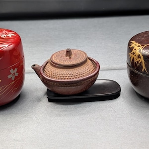 Japanese Tea Ceremony Set - Vintage Set 12 Pieces Including Matcha Accessories Original Wooden Box, 3 Types of Tea Bowls, 2 Lacquer Natsume