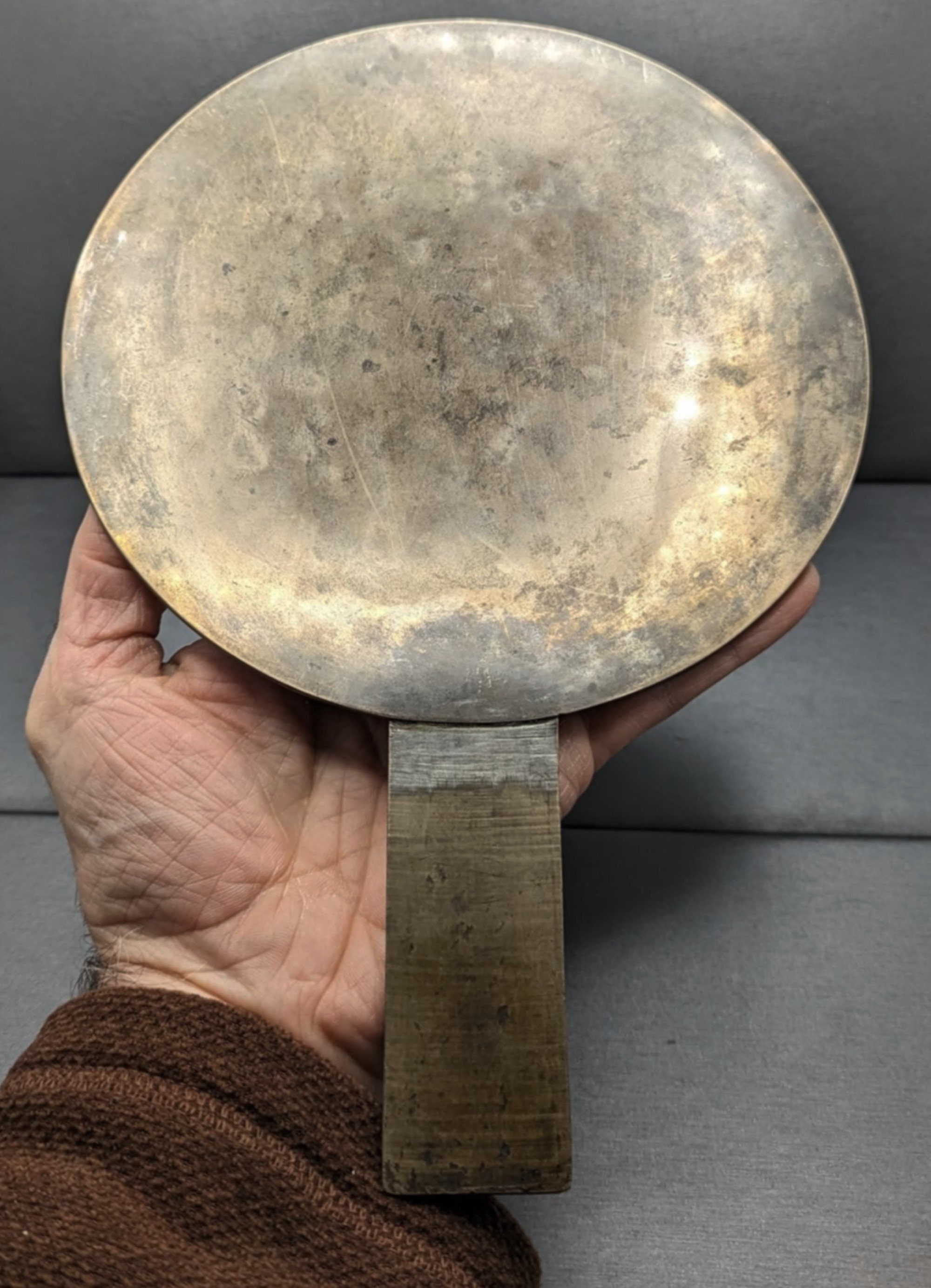 アンティークの日本の鏡 - 青銅製の手鏡 - 飛鶴亀松 江戸時代 1603