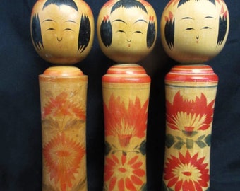 Z1010 Japanese Wooden Traditional Doll KOKESHI Set Vintage
