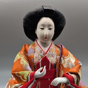 Japanese Vintage  Hina Doll - Sitting Position - Collectible Figurine - Traditional Silk Kimono - Hinamatsuri Doll - Girls Day Doll