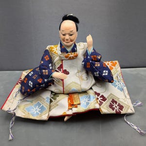 Japanese Vintage  Hina Doll - Sitting Position - Collectible Figurine - Traditional Silk Kimono - Hinamatsuri Doll - Girls Day Doll