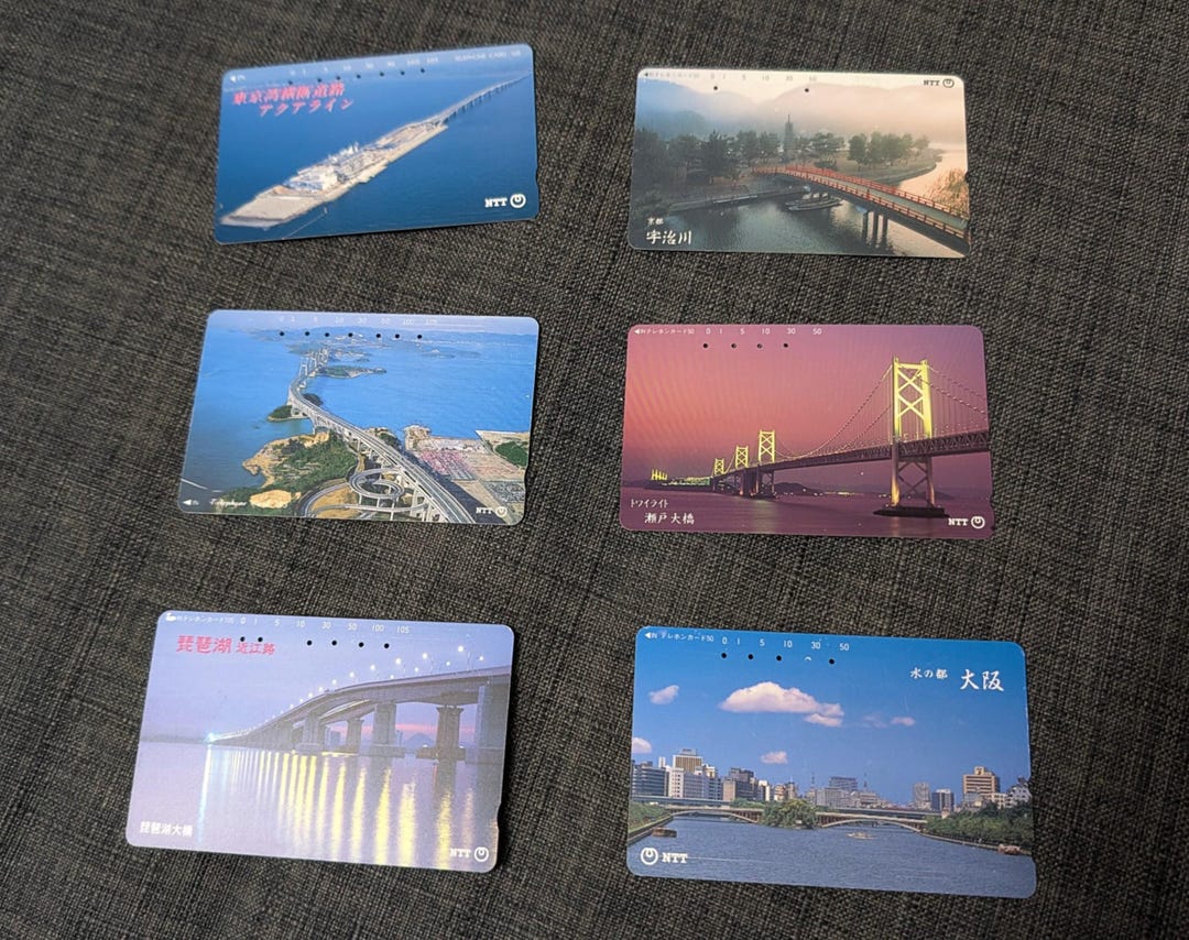 Japanese Phone Cards From 1990's Used Telephone Cards Set of 6