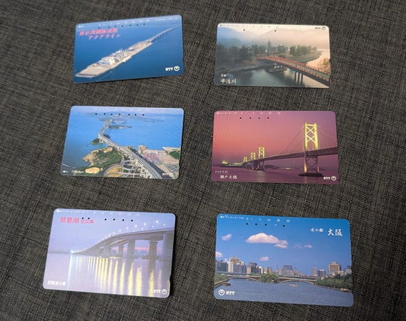 Japanese Phone Cards From 1990's Used Telephone Cards Set of 6