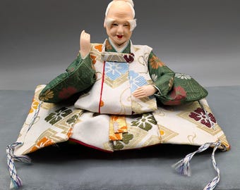 Vintage Hina Doll: Handmade Silk Kimono, Hinamatsuri Girls Day Figurine
