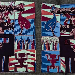 Pair of Vintage Indonesian Hand Made Batik - Theme of Alligator Birds Fish Wall Hangings 12.5 x 12 Inches - 100% Cotton Signed by the Artist