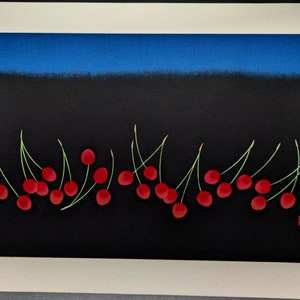 Japanische Kunst - Vintage Lithographie von Miyata Masayuki (宮田 雅bezug 1926 - 1997) - Kirschen auf schwarzem Hintergrund - Japanische Original Kunst