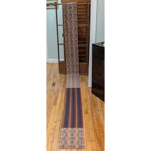 Japanese Silk Reversable Kimono Obi Vintage Woven Tortoise Shell and Flower Design on One Side Stripes on Other Wall Hanging or Table Runner