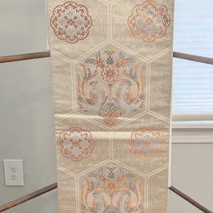 Wall Art Japanese Silk Embroidered Fukuro Kimono Obi - Vintage  Phoenix and Flowers Theme - Unusual Piece Excellent Condition Free Shipping