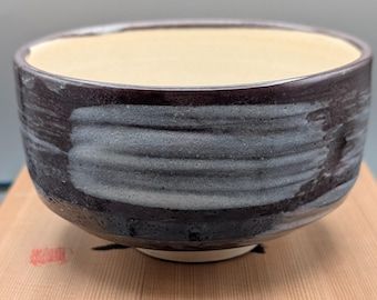 Japanese Hakeme Matcha Bowl, Signed Pottery Tea Ceremony Chawan with Box