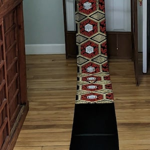 Vintage Silk Fukuro Obi: Embroidered Japanese Floral Geometric Theme, Table Runner, Home Decor, can be Worn