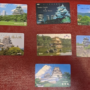 Japanese &quot;Terehon Kaado&quot; Used Telephone Cards From 1990&#39;s Set Of 7 Famous Castles in Japan