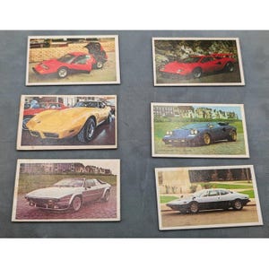 Vintage Japan Menko Cards: Famous Sports Cars Ferrari, Corvette, Lamborghini