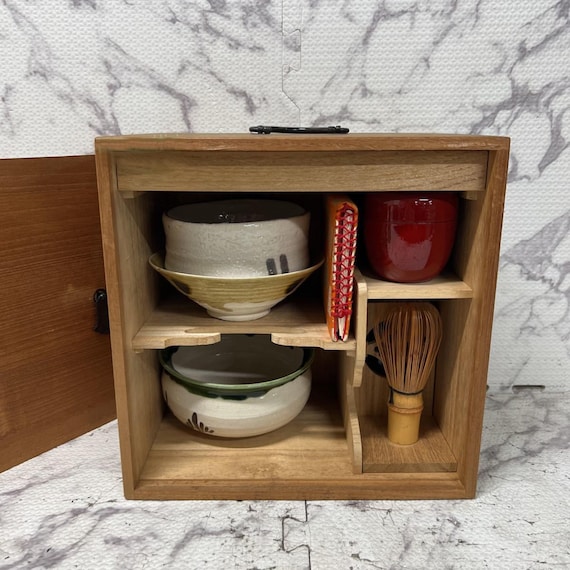 Japanese Tea Ceremony Set - Vintage Set 12 Pieces Including Matcha Accessories Original Wooden Box, 3 Types of Tea Bowls, 2 Lacquer Natsume
