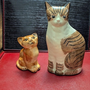 Pair of Ceramic Cats - Mann Orange Tabby Cat and Gustin Brown Patches Cat Figurine  Both from the 1980&#39;s