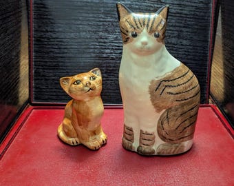 Pair of Ceramic Cats - Mann Orange Tabby Cat and Gustin Brown Patches Cat Figurine  Both from the 1980&#39;s