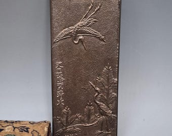 金属製 鶴と植物の彫刻 鏡 日本のアンティークブロンズ鏡 - 芸者鏡、鶴 - Etsy 日本