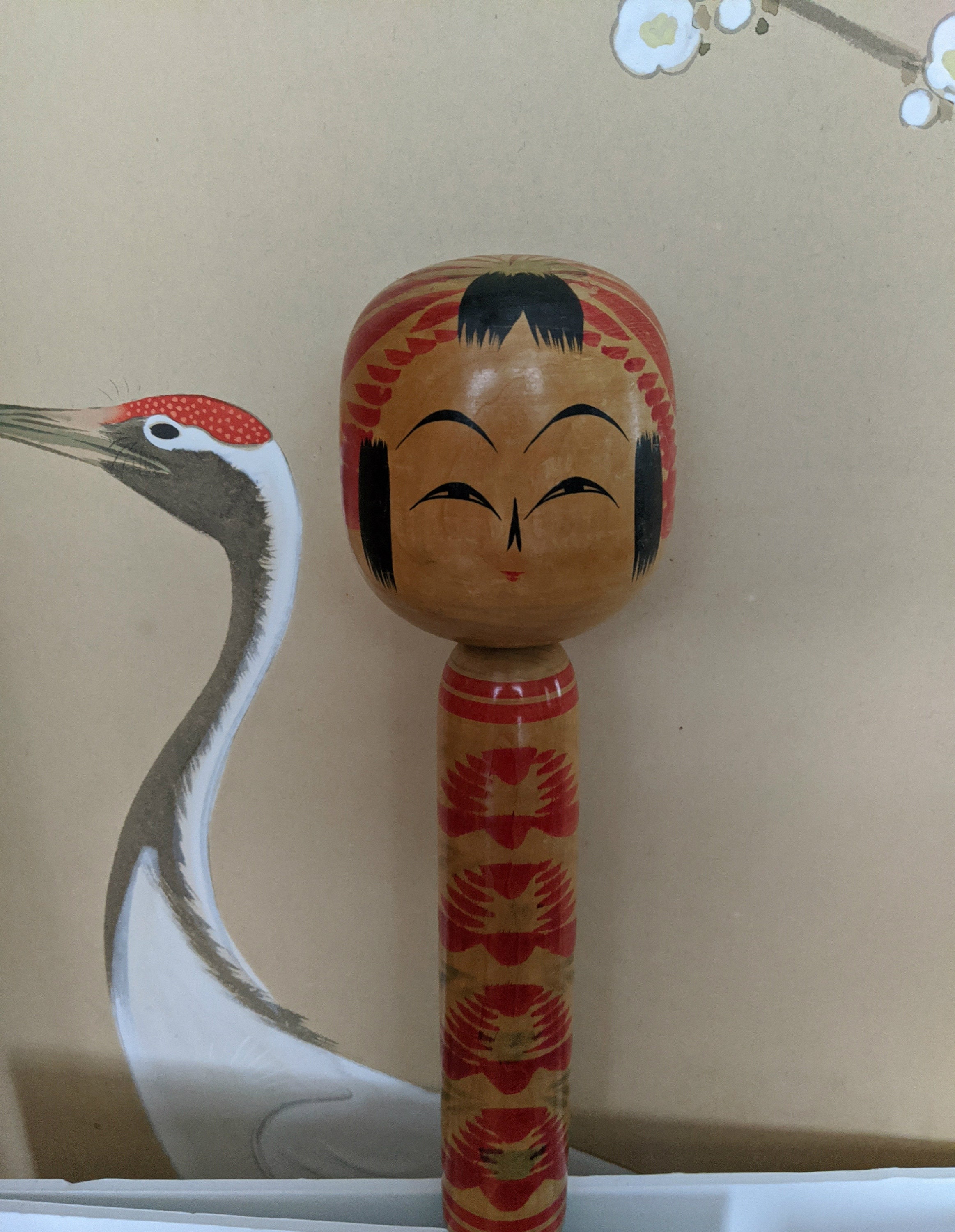 Kokeshi doll Japanese traditional vintage wooden doll.  Hand carved and hand painted Signed by artist.  Vintage 1970's