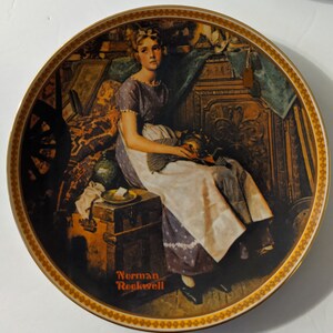 3 Collector Plates. Norman Rockwell Dreaming in the Attic and Music Maker Both by Knowles and Little Jack Horner by Reco Free Shipping