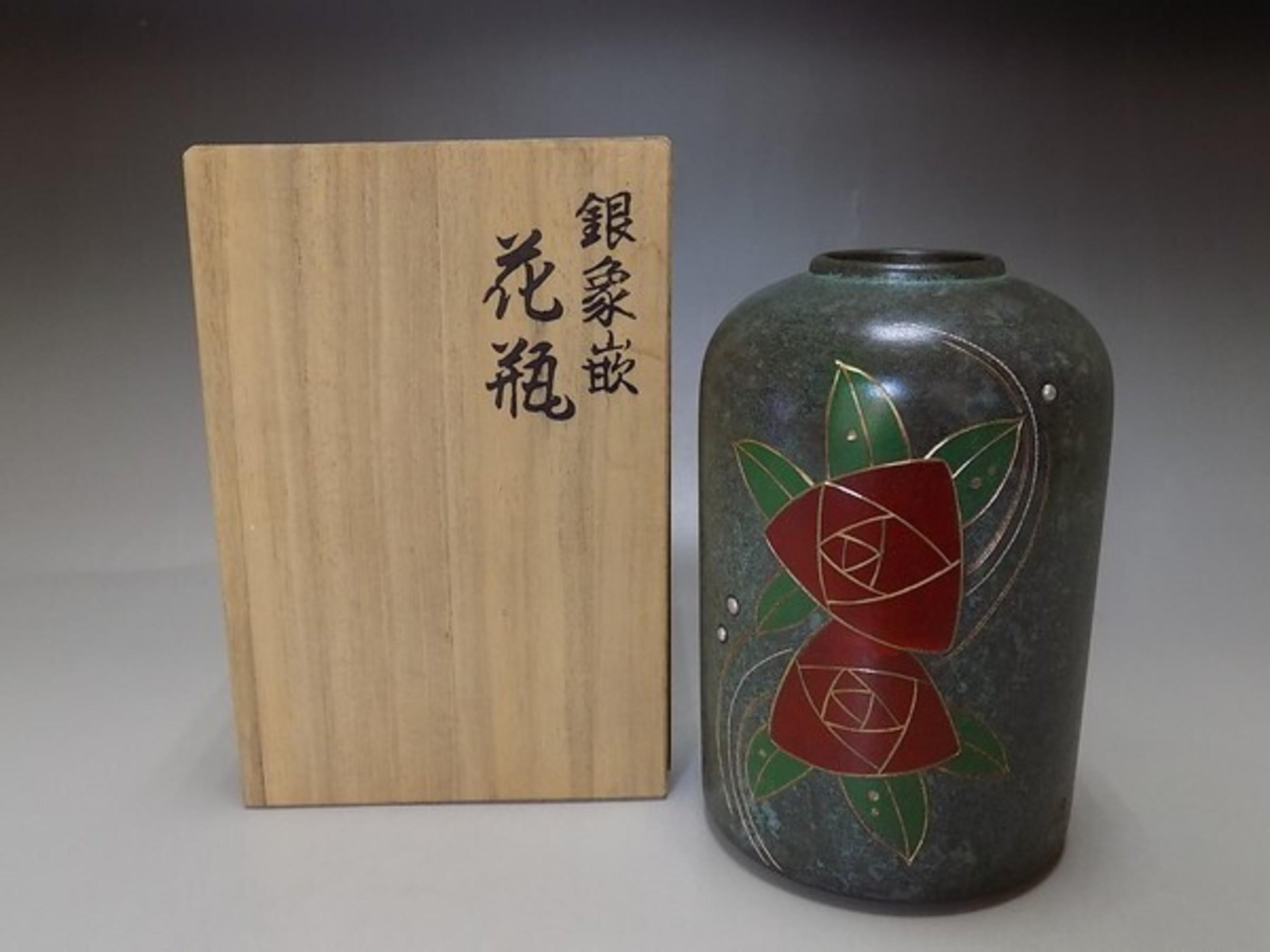 ターコイズと金色のボトル型 花瓶 鋳銅 【公式通販】