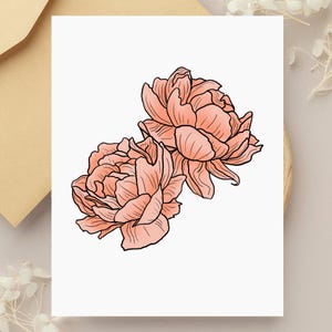 Cartão de felicitações em branco com flores rosas cor de pêssego