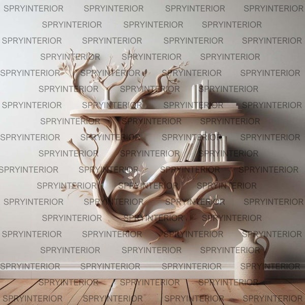 Tree branch floating shelves wall mount bookshelf natural wood corner shelf home decor
