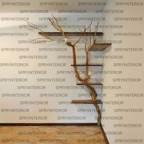 Tree branches wood floating shelves wall mount rustic shelving unit low bookcase corner shelf