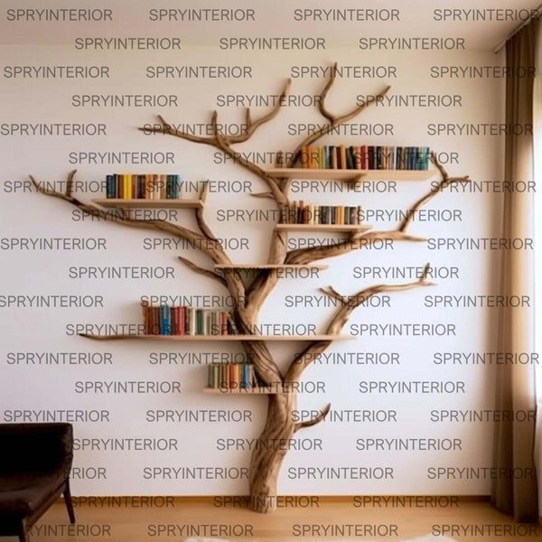 Tree branch floating shelves live edge solid wood tree bookcase floating bookshelf decor wall mount