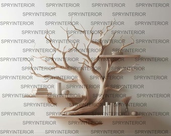 Mensola galleggiante con ramo di un albero, mensola ad angolo rustica in legno, decorazione artistica da parete per libreria bassa personalizzata