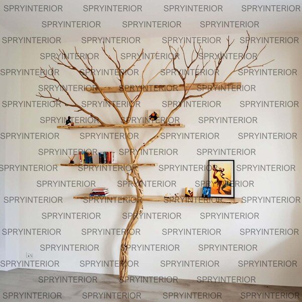 Tree branch floating corner book shelf live edge floating shelves wooden bookshelf 5-tier floating bookshelf