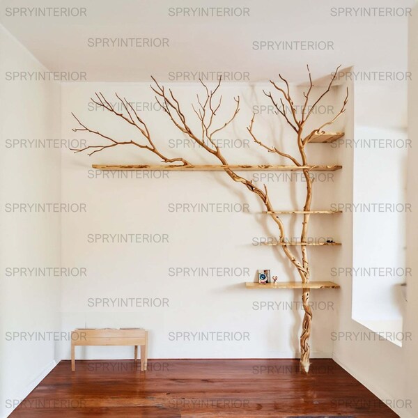 Tree branch floating shelves solid wood bookshelf decorations custom corner wall shelf home decor