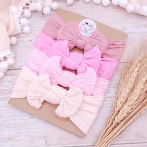 Pink Baby Headband Bow Bundle | Cable Knit Headband | Baby Pink Bow Headband | Girls Newborn Hair bow | Baby Shower Gift | New Baby Gift