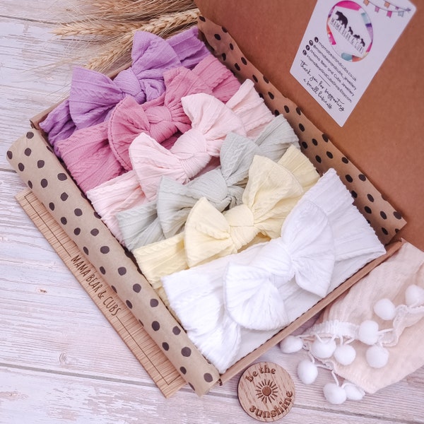 Zachte babyhoofdbanden en strikken | Cadeau voor babymeisje | Pasgeboren hoofdbanden rekbare kabel gebreide strik | Kraamcadeau | Hairwrap Haarstrik | Boogbundel