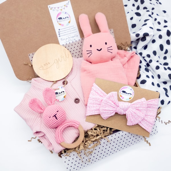 Cadeau bébé fille | Nouveau cadeau pour bébé | Cadeau nouveau-né | Cadeau baby shower | Nouveau bébé fille | Bandeau bébé fille | Ensemble nouveau-né | Coffret rose