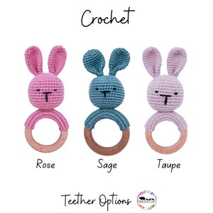 Newborn Baby Gift Box Crochet Teether Toy & Milestone Disc Set Baby Teether Rattle I Teething Ring Toy I Crochet Bunny Rattle New Baby image 8