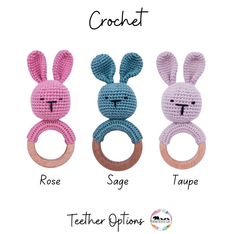 Newborn Baby Gift Box Crochet Teether Toy & Milestone Disc Set Baby Teether Rattle I Teething Ring Toy I Crochet Bunny Rattle New Baby image 8