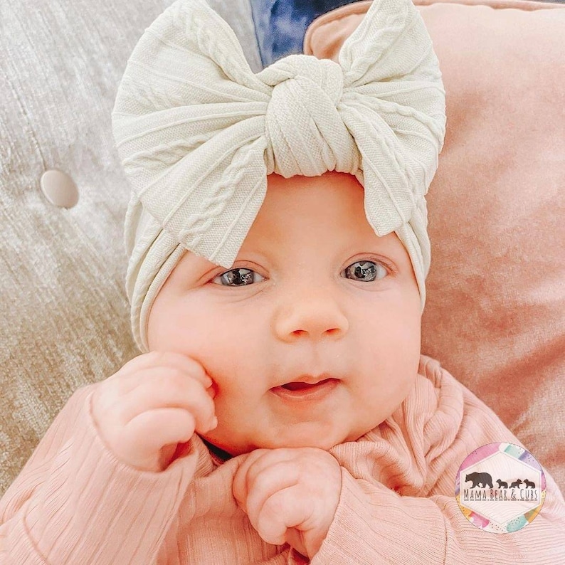 Soft Baby Headbands & Bows Baby Girl Gift Newborn Headbands Stretchy Cable Knit Bow Baby Shower Gift Hairwrap Hairbow Bow Bundle image 2