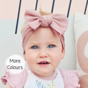 Pink Baby Bow Headband | Baby Ribbed Pink Headband | Soft Nylon Baby Hair Bow | Pink Newborn Bow | Baby Shower Gift | Baby Girl Gift