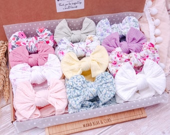 Baby Bows & Headbands | Floral Soft Stretchy Headbands | Newborn Bow Headband | Hairwrap Hairbow | Baby Shower Gift | Baby Girl Gift