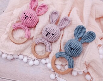 Newborn Baby Gift Box | Crochet Teether Toy & Milestone Disc Set | Baby Teether Rattle I Teething Ring Toy I Crochet Bunny Rattle | New Baby