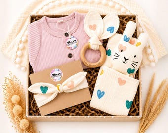 Baby Girl Gift Set | Newborn Hamper | Baby Girl Sleepsuit Babygrow | Baby Shower Gift | Bunny Comforter Blanket